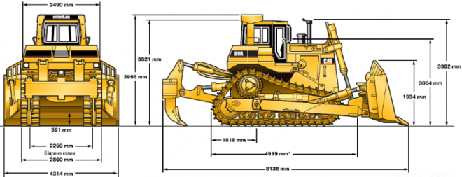 Размеры бульдозера Cat D9R